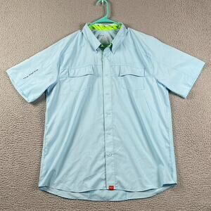 Huk Performance Button Down Fishing Shirt Men's XL Light Blue Hiking Outdoors